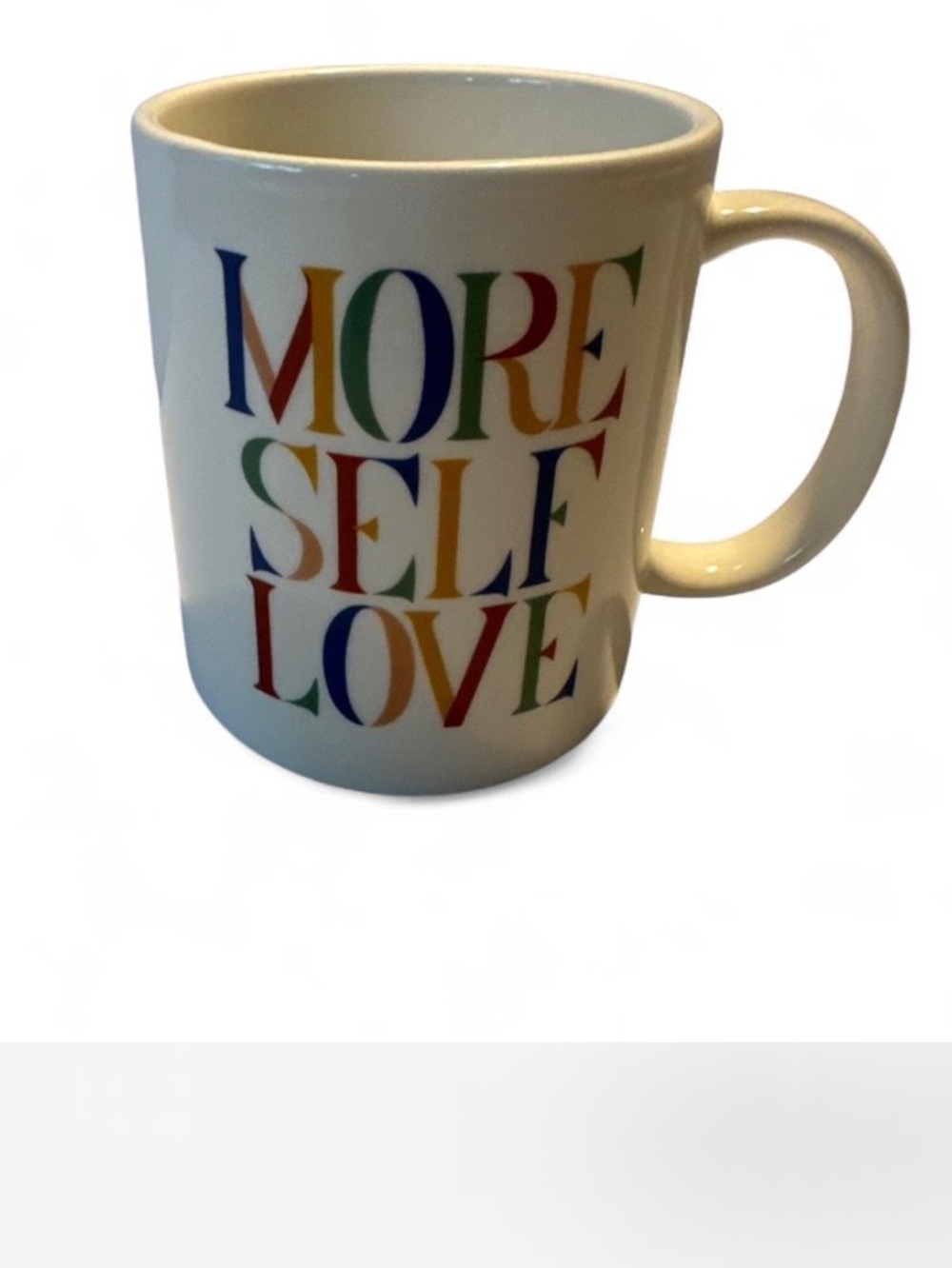Room Essentials White Mug with Multicolor "MORE SELF LOVE" Lettering